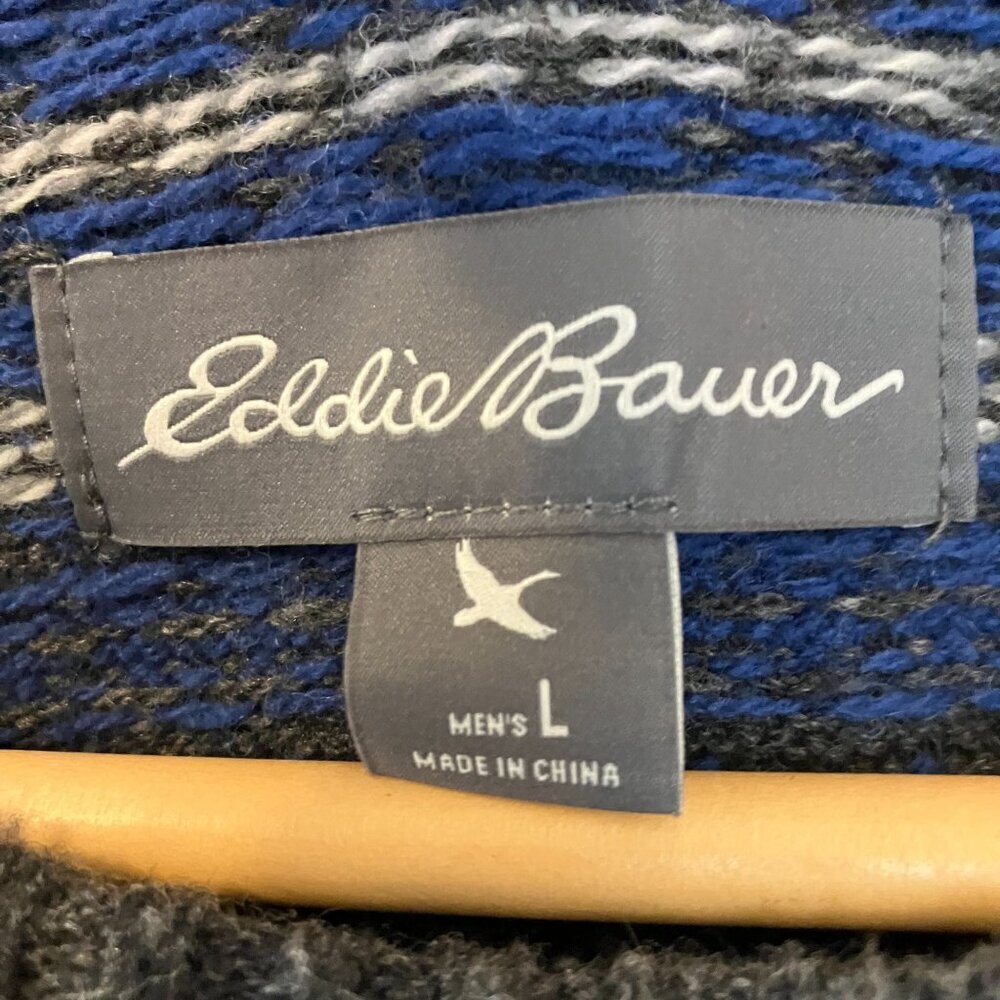 Eddie Bauer Mens Vintage Y2K Fair Isle Nordic Wool Sweater Sz. Large Blue FA EXC - Picture 4 of 11